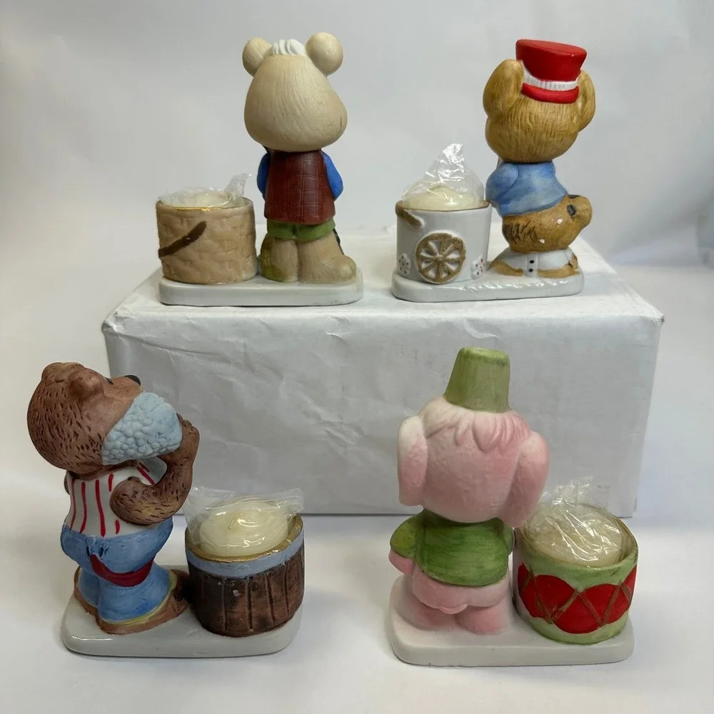 Vintage Jasco Luvkin Critters Hand Painted Bisque Porcelain Candle Fig 12pc RARE